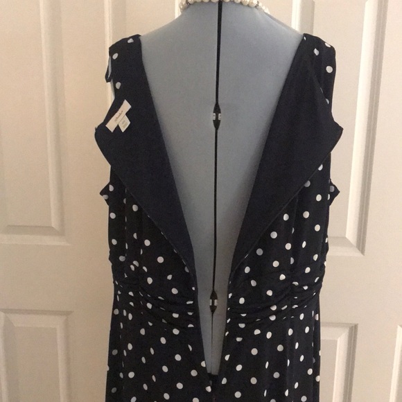 CJ Banks Navy Blue & White Polka Dot Sleeveless Dress Curves Ruched Waist Detai… - Picture 6 of 16